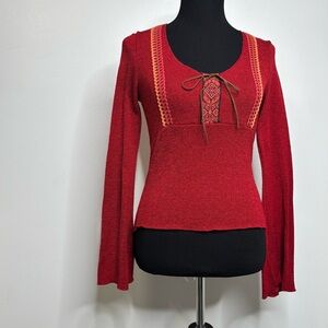 Vintage Y2K Mary-Kate & Ashley Boho Knit Flare Sleeve Top Red